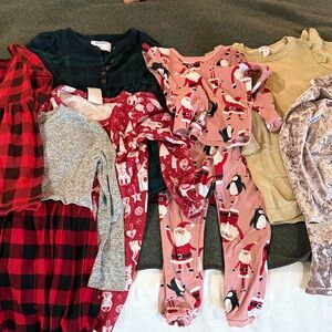 7 piece 5T Holiday Bundle-   Kids 5 Dresses, 2 Pjs, Red, Pink, Gold